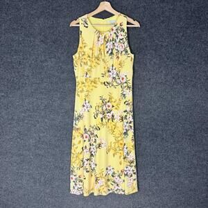 London Style Dress Women 8 Yellow Floral Maxi Long Lined Zipper Sleeveless